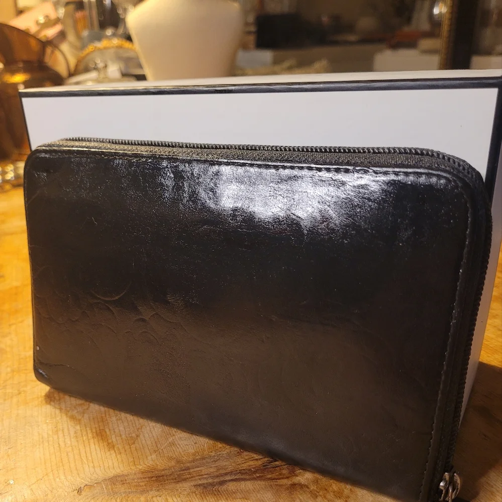 Chanel Lambskin Camelia Embossed Large Black Wallet/ Clutch